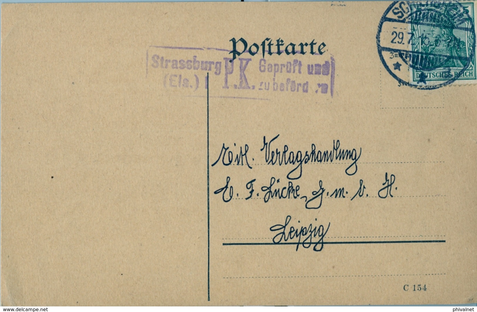 1915 , TARJETA POSTAL , CENSURA DE ESTRASBURGO , SCHILTIGHEIM - LEIPZIG - Cartas & Documentos