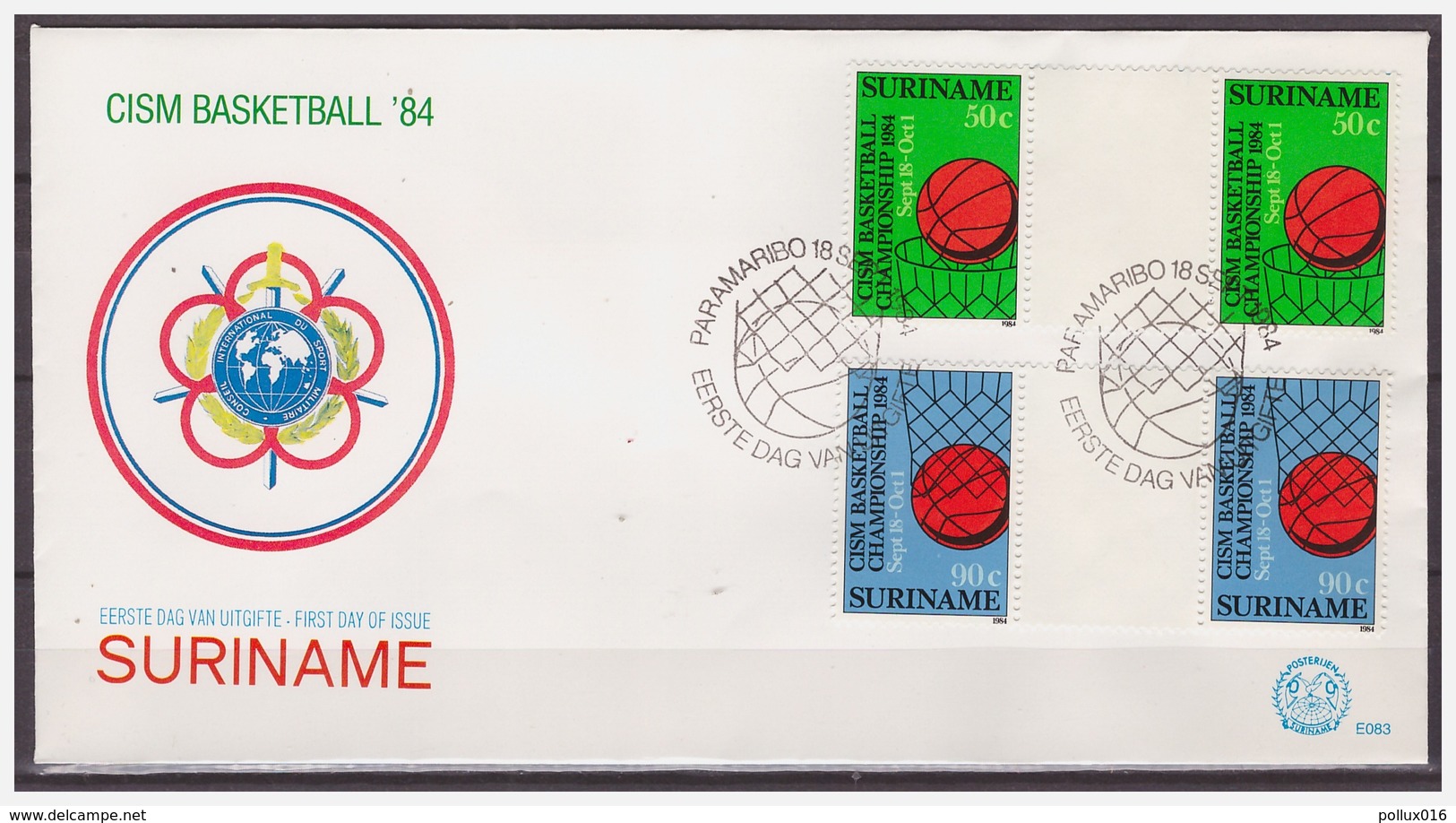 Surinam / Suriname 1984 FDC 83 BP CISM Basketbal Basketball Basket - Suriname