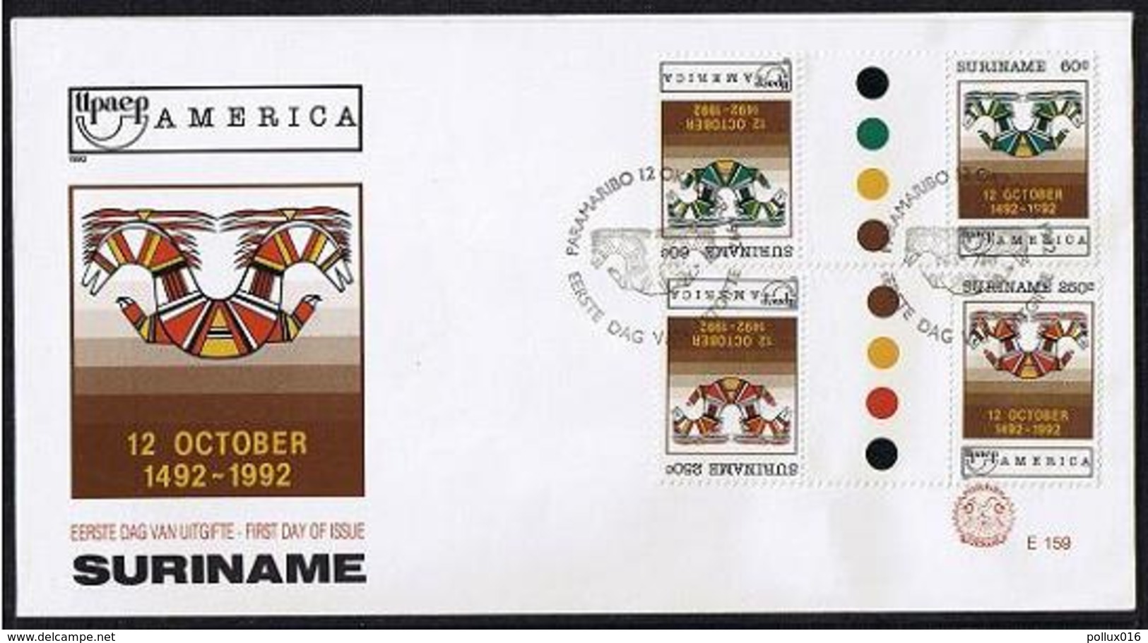 Surinam / Suriname 1992 FDC 159 BPA UPAEP Columbus Gutterpair - Suriname