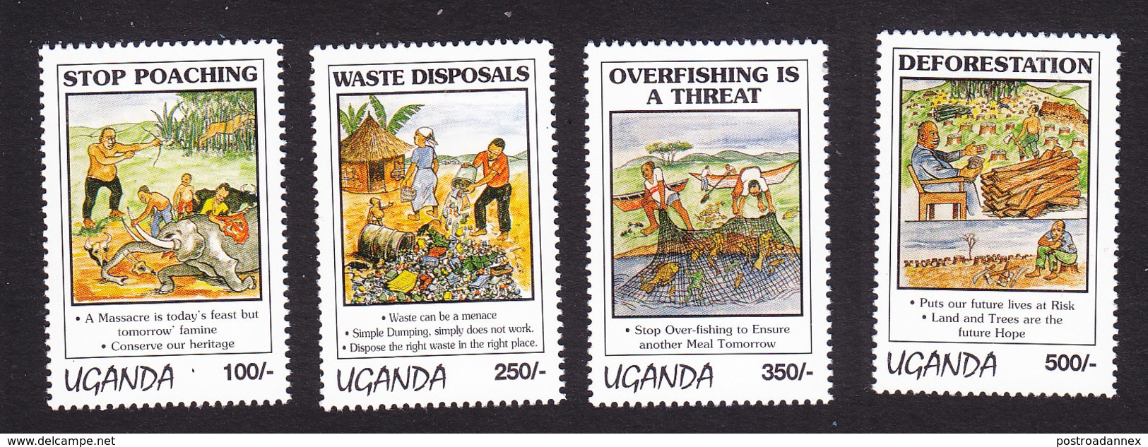 Uganda, Scott #1276-1279, Mint Hinged, Environmental Protection, Issued 1994 - Uganda (1962-...)