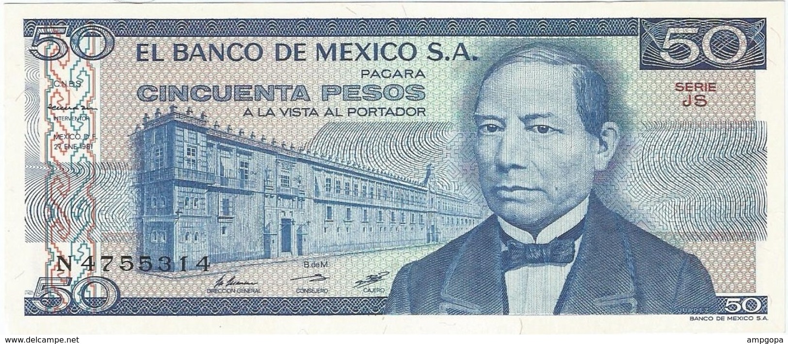 México 50 Pesos 27-1-1981 Pick 73 JB UNC - México