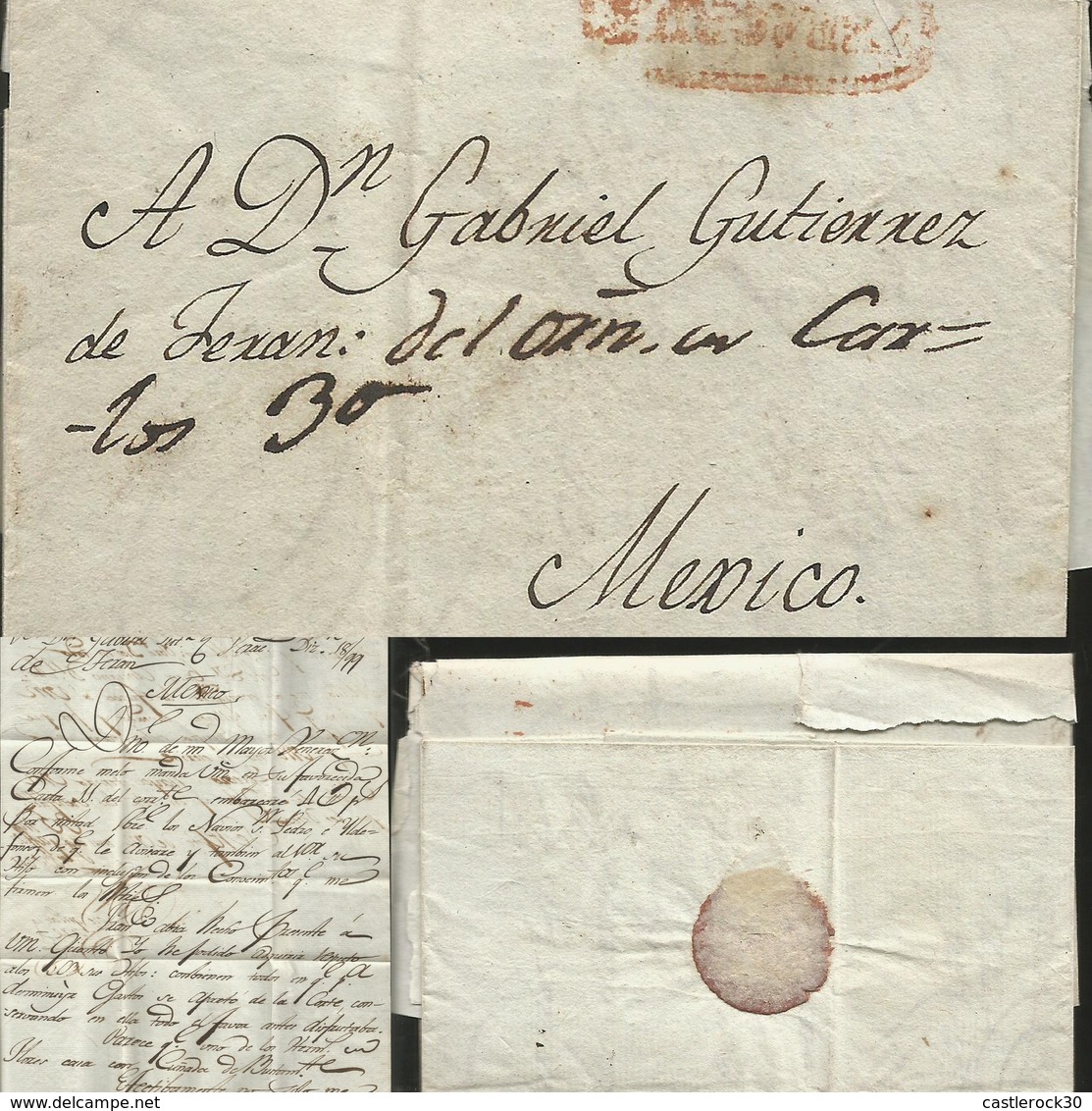 J) 1800 MEXICO, COLONIAL MAIL, RED CANCELLATION, COMPLETE LETTER, CIRCULATED COVER, FROM MEXICO TO VERACRUZ - Mexique