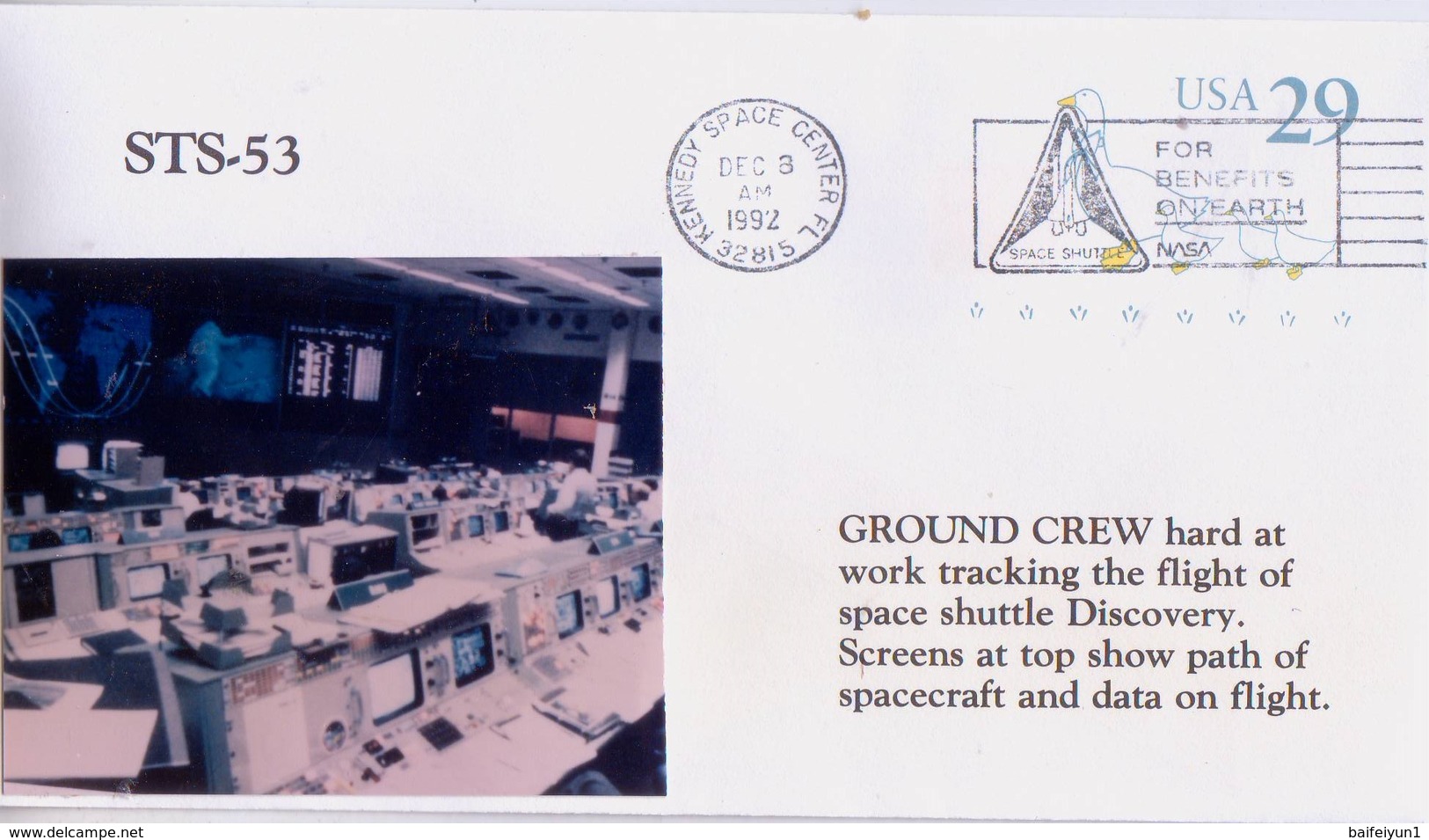 1992 USA Space Shuttle Discovery STS-53 Ground Group Hard Work Commemorative Cover - North  America