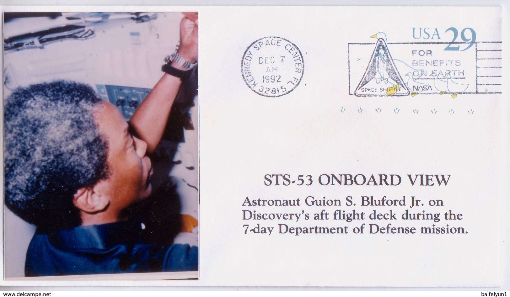 1992 USA Space Shuttle Discovery STS-53  On Board View Commemorative Cover - América Del Norte