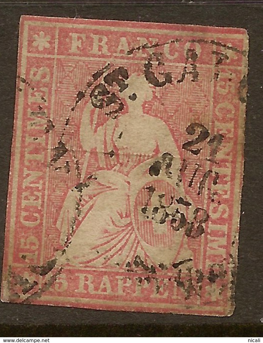 SWITZERLAND 1854 15r Pink SG 49a U #AJT62 - Usados