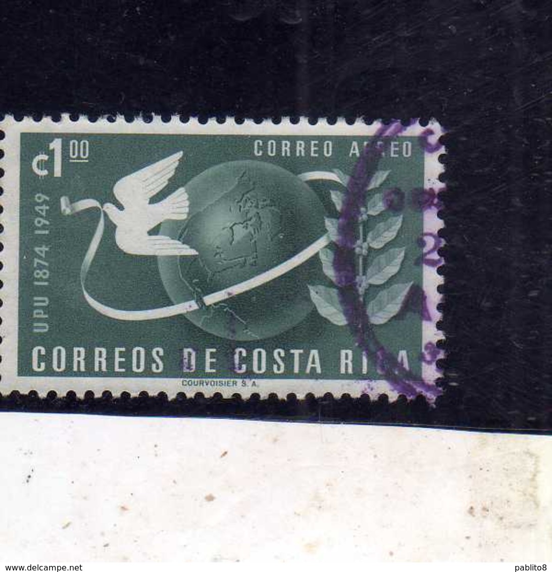 COSTA RICA 1950 AIR MAIL POSTA AEREA AEREO UPU COLONES 1col USATO USED OBLITERE' - Costa Rica