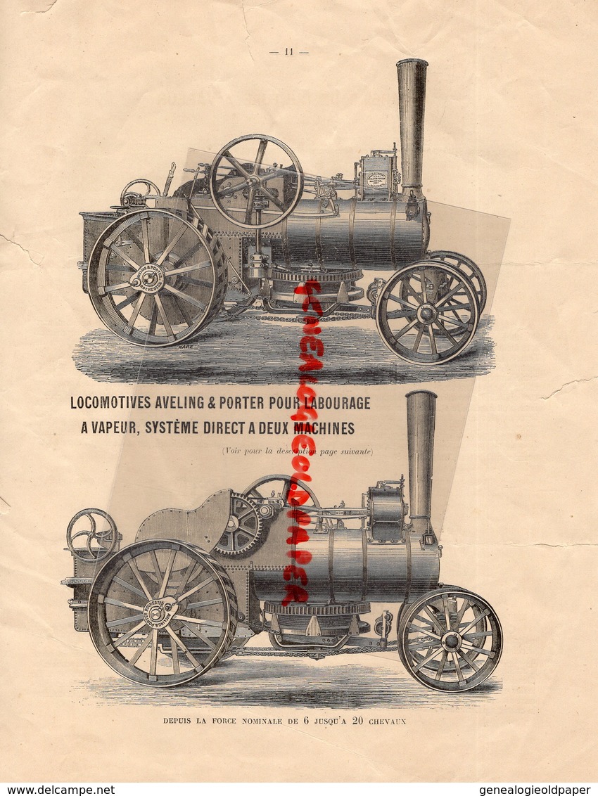 LOCOMOTIVE AVELING & PORTER POUR LABOURAGE A VAPEUR-AGRICULTURE TRACTEUR-CULKTIVATEUR-CHARRUE-WAGON LIT - Historical Documents