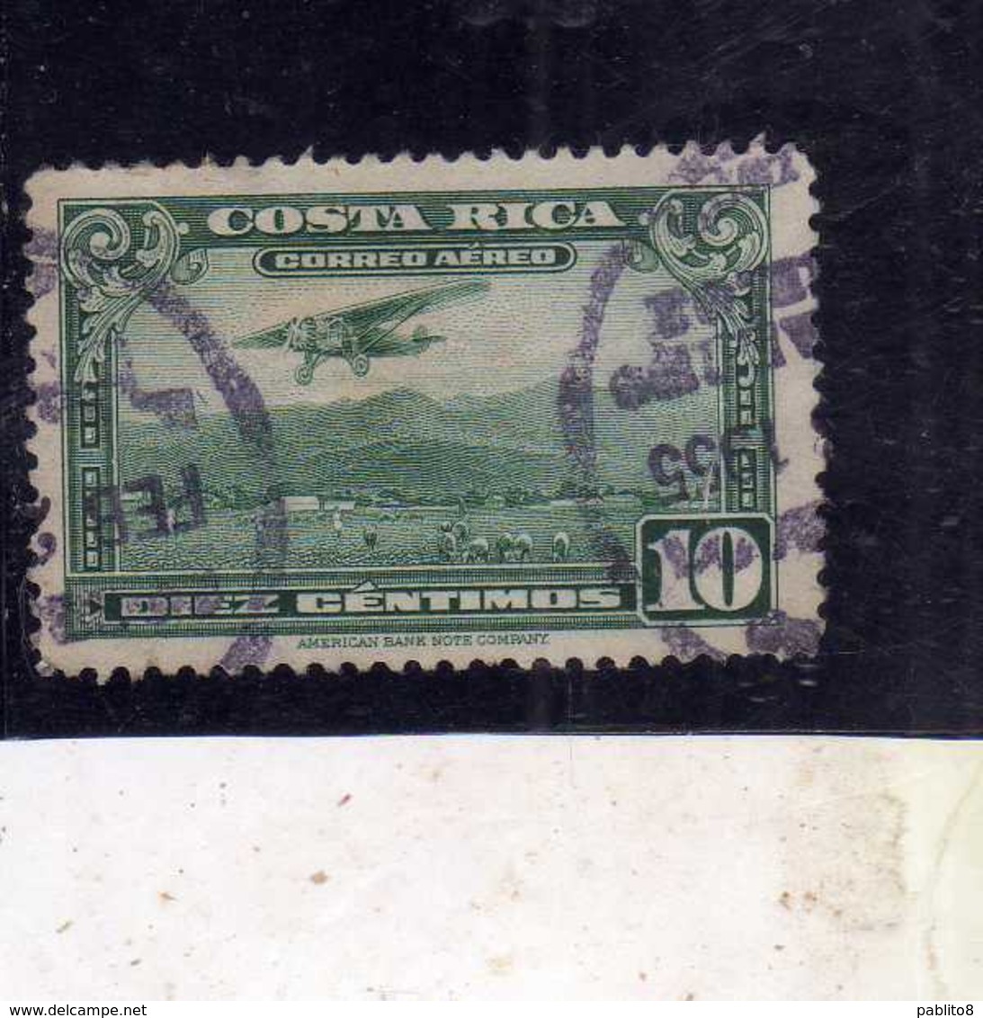 COSTA RICA 1952 1953 AIR MAIL POSTA AEREA AEREO MAIL PLANE ABOUT TO LAND CENT 10c USATO USED OBLITERE' - Costa Rica