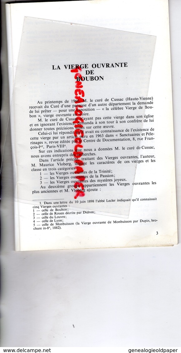 87- CUSSAC -75-PARIS- LIVRET RECHERCHES SUR LA VIERGE DE BOUBON-BALTIMORE-ROUEN-LOUVRE-MAGDELEINE ET RENE BLANCHER-1972 - Limousin