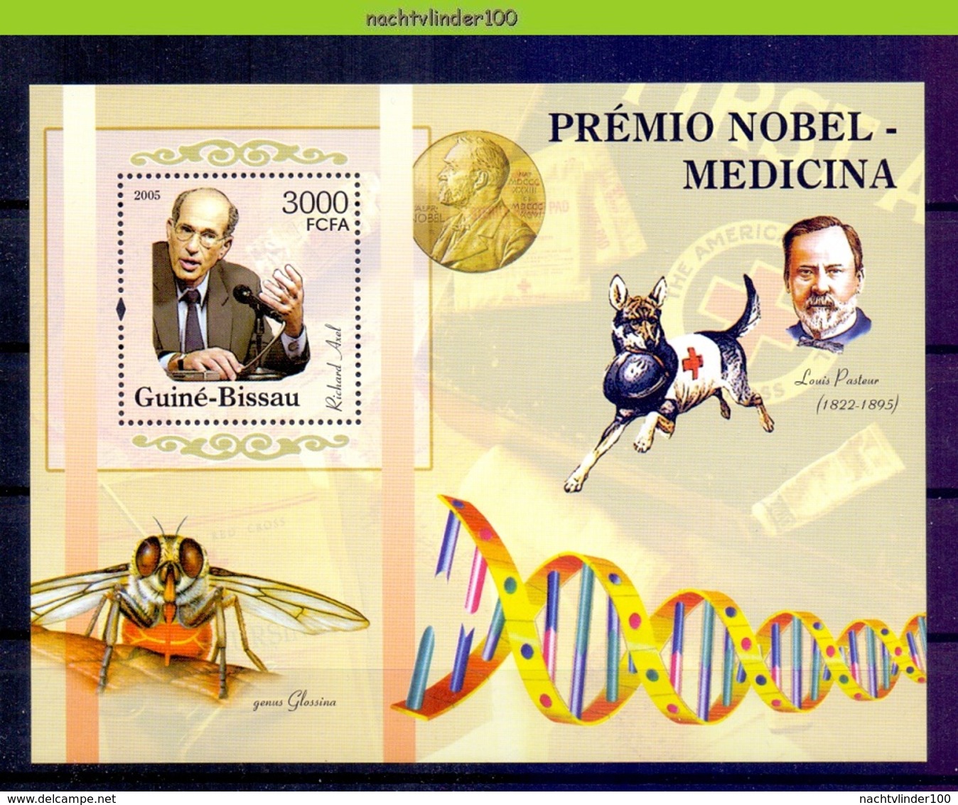 Nep093 NOBELPRIJS RICHARD AXEL HOND INSECT DOG LOUIS PASTEUR NOBEL PRIZE MEDICINS MICHEL 3192 GUINÉ-BISSAU 2005 PF/MNH # - Nobelprijs