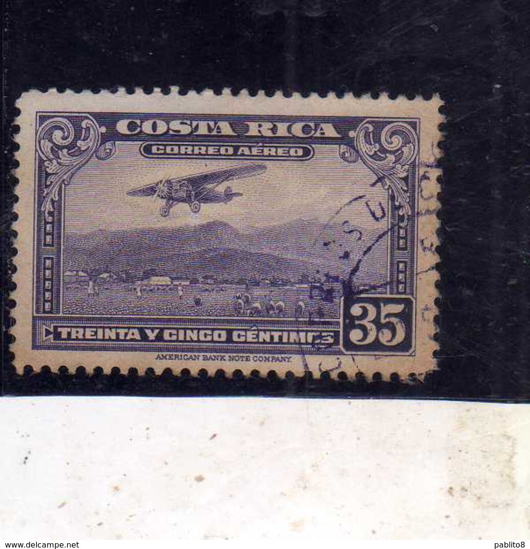 COSTA RICA 1952 1953 AIR MAIL POSTA AEREA AEREO MAIL PLANE ABOUT TO LAND CENT 35c USATO USED OBLITERE' - Costa Rica