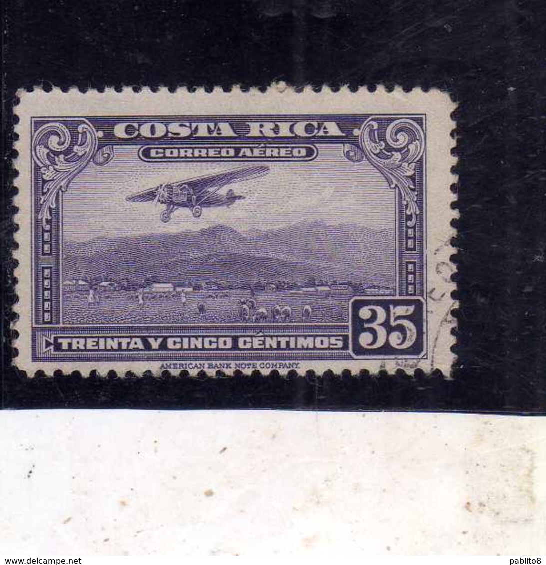 COSTA RICA 1952 1953 AIR MAIL POSTA AEREA AEREO MAIL PLANE ABOUT TO LAND CENT 35c USATO USED OBLITERE' - Costa Rica