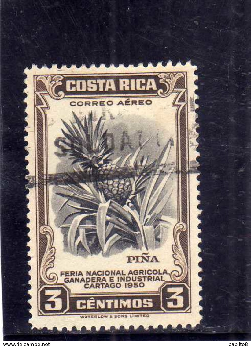 COSTA RICA 1950 AIR MAIL AEREA AEREO Feria Nacional Agricola Ganadera Industrial Cartago PINEAPPLE CENT. 3 USATO USED - Costa Rica