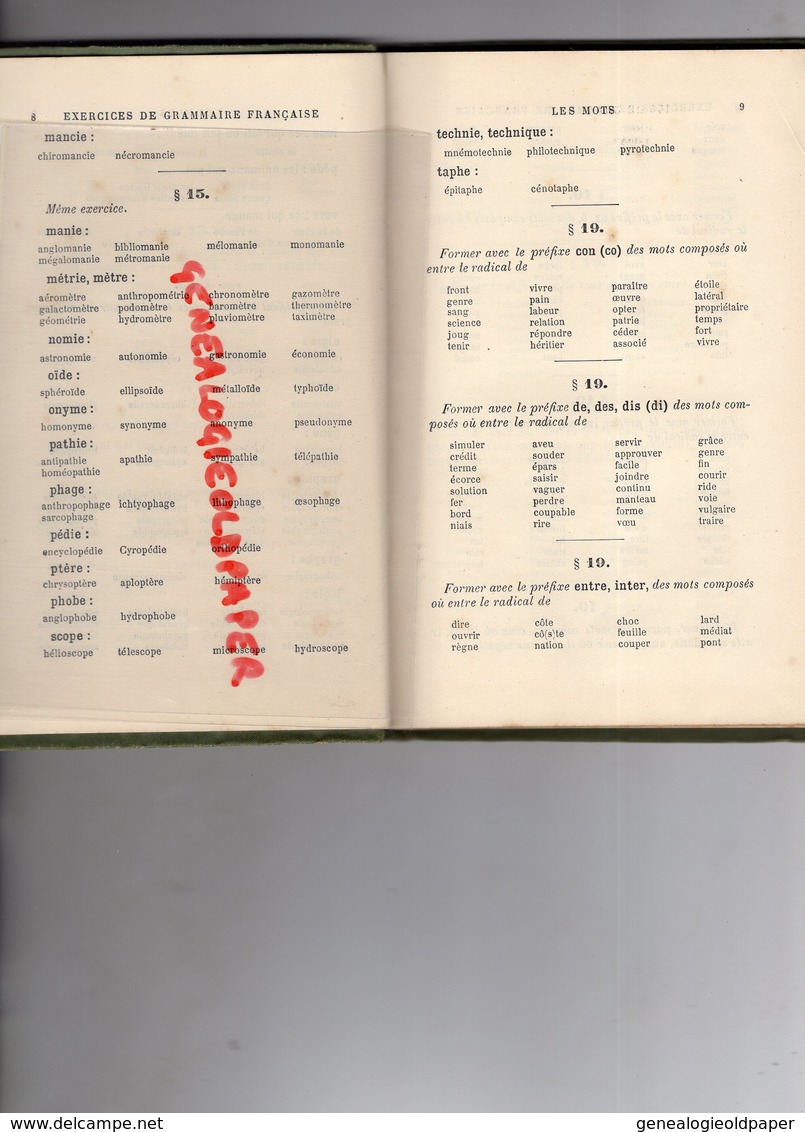 EXERCICES DE GRAMMAIRE FRANCAISE-LECTURE-LEOPOLD SUDRE-LYCEE MONTAIGNE-CLASSE DE SIXIEME-6 EME- LIBRAIRIE DELAGRAVE- - 6-12 Ans