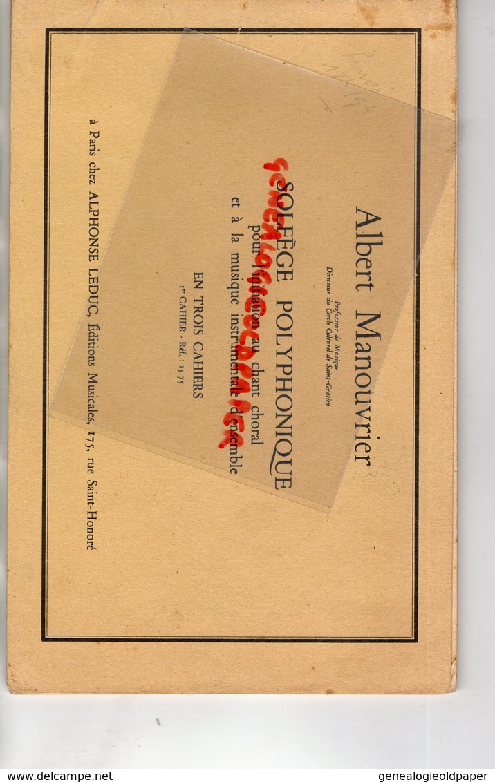 75- PARIS- LIVRET PARTITION SOLFEGE POLYPHONIQUE-ALBERT MANOUVRIER- 95-SAINT GRATIEN-ALPHONSE LEDUC-175 RUE ST HONORE - Scores & Partitions