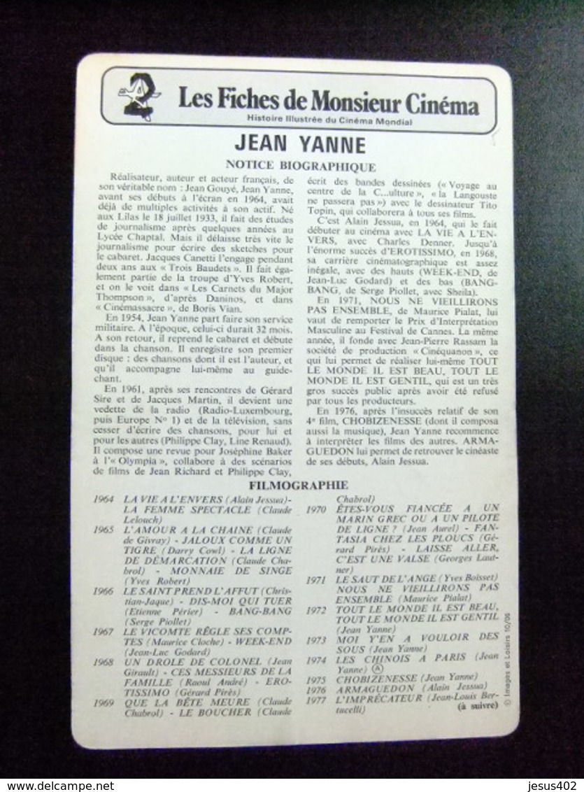 LES FICHES DE MONSIEUR CINEMA ---- JEAN YANNE - Publicidad