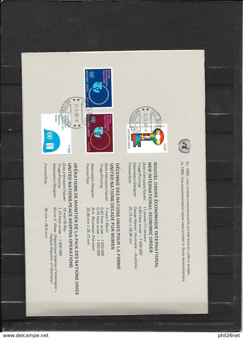 ONU Genève  Encart  1980  N° 88 à 95  Et Bloc N° 2 Oblitérés TB  Le 21/11/1980   - Cartas & Documentos