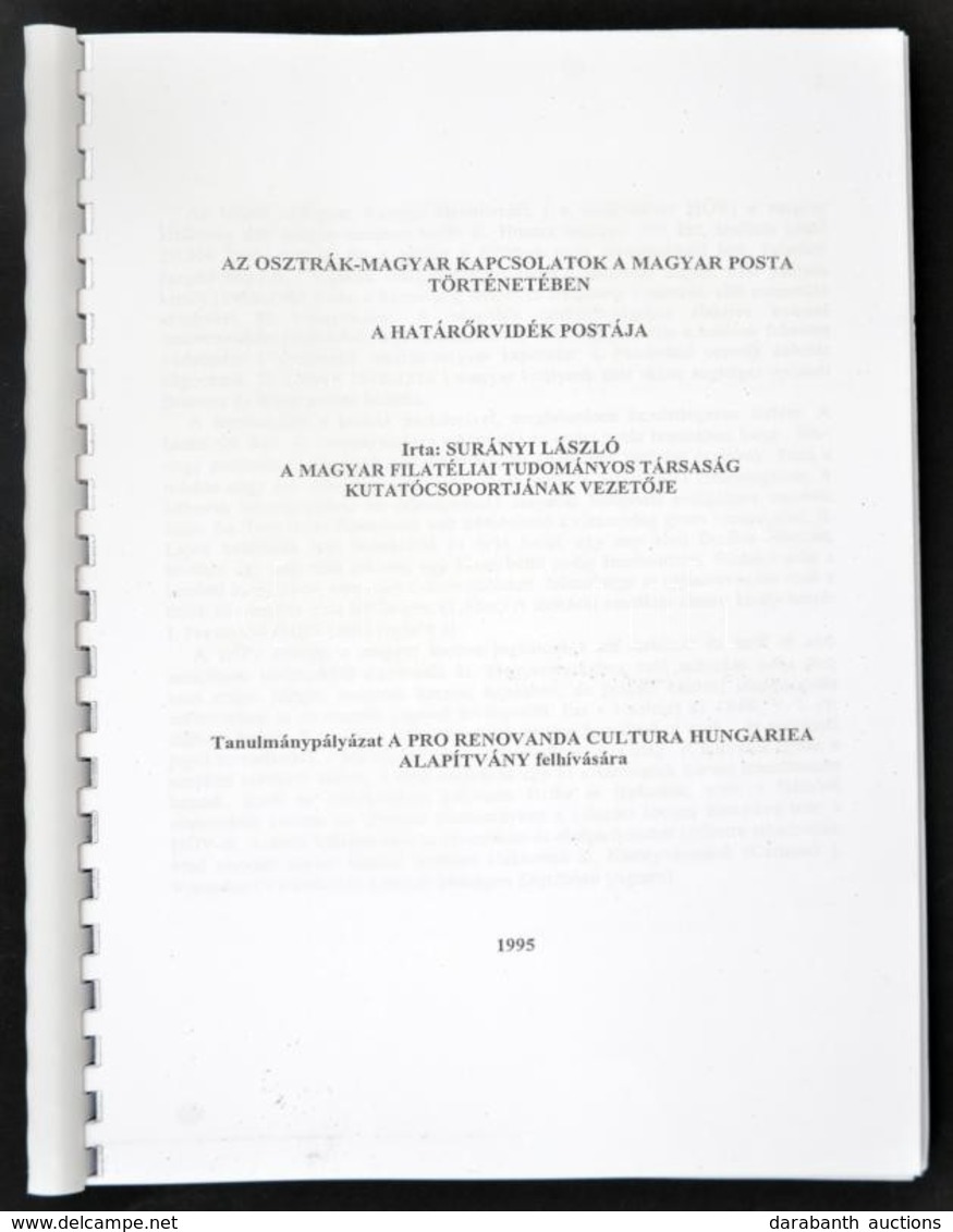 Surányi László: Az Osztrák-magyar Kapcsolatok A Magyar Posta Történetében:  A Határ?rvidék Postája (1995) - Other & Unclassified