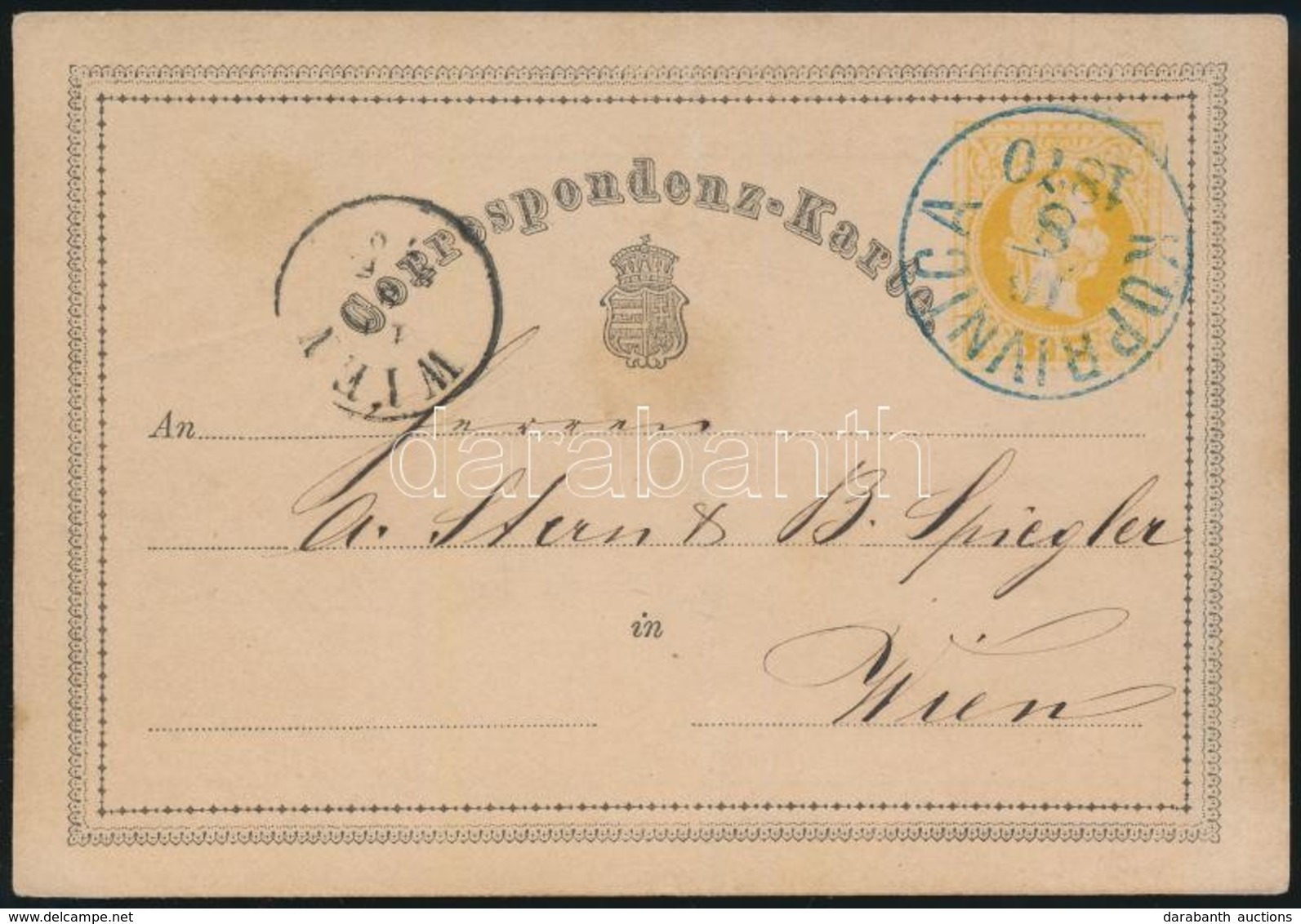 1870 Díjjegyes Levelez?lap / PS-card Kék / Blue 'KOPRIVNICA' - 'WIEN' - Sonstige & Ohne Zuordnung