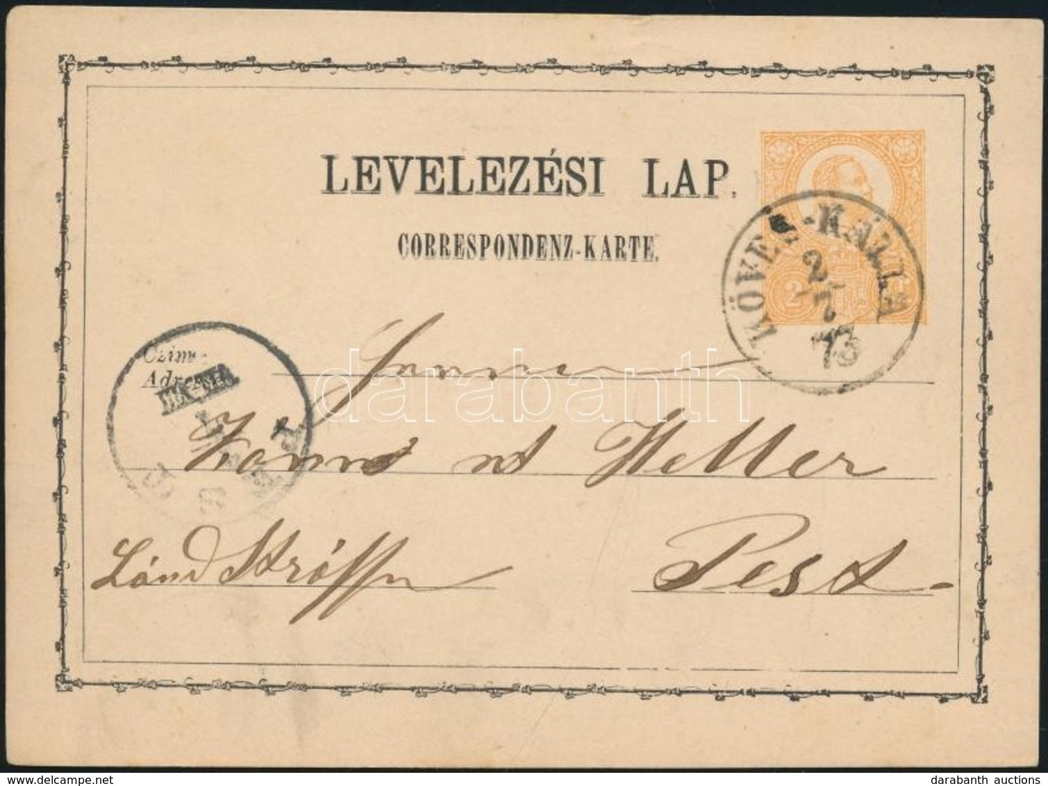 1873 2kr Díjjegyes Levelez?lap / PS-card 'KÖVES-KÁLLA' - 'PEST' - Sonstige & Ohne Zuordnung