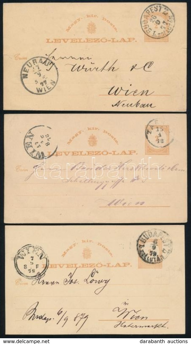 1876 3 Db 2kr Díjjegyes Levelez?lap, Vízjel IV. / 2kr PS-cards - Sonstige & Ohne Zuordnung