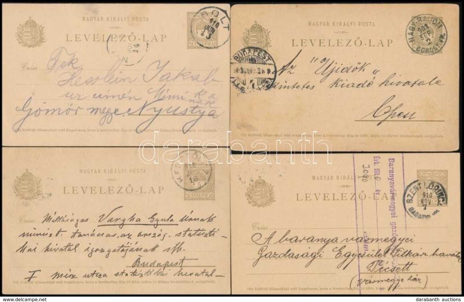 1903-1910 4 Db Futott Díjjegyes Levelez?lap - Sonstige & Ohne Zuordnung