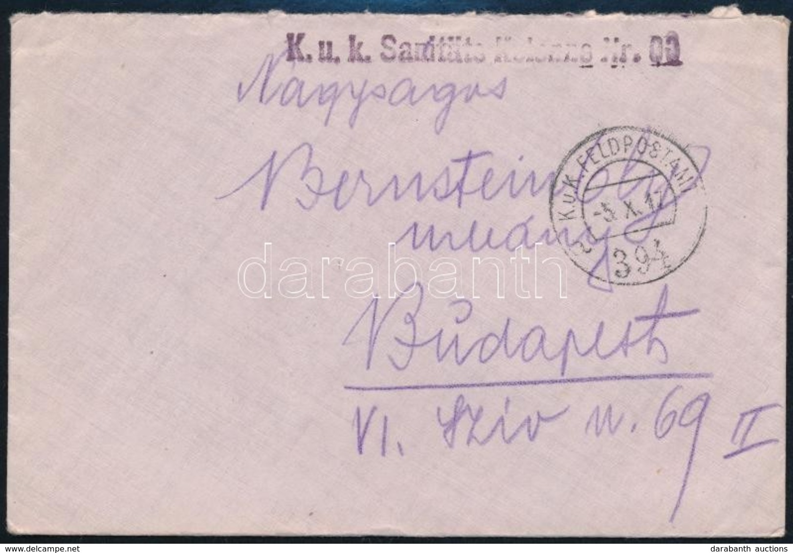 1917 Tábori Posta Levél / Field Post Cover 'K.u.k. Sanitäts Kolonne Nr. 63.' + 'FP 394 A' - Sonstige & Ohne Zuordnung