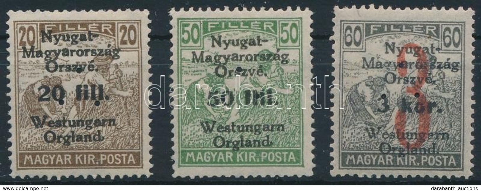 ** * Nyugat-Magyarország VI. 1921 3 érték Hármaslyukasztással, Bodor Vizsgálójellel (6.500) - Altri & Non Classificati