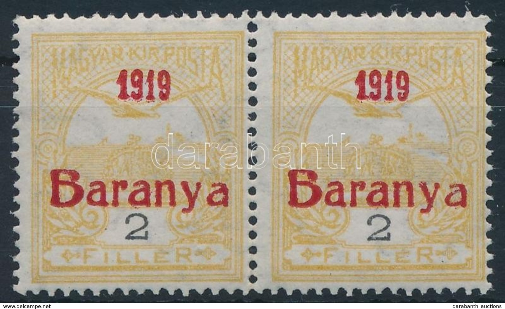 ** Baranya I. 1919 Turul 2f Próbanyomat Pár Antikva Számokkal, Garancia Nélkül (352.000) - Sonstige & Ohne Zuordnung