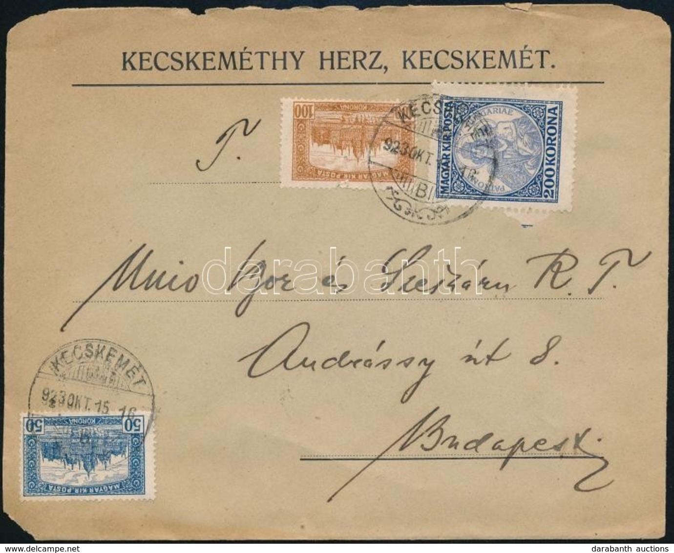 1923 Levél 350K Bérmentesítéssel 'KECSKEMÉT' - Budapest - Sonstige & Ohne Zuordnung