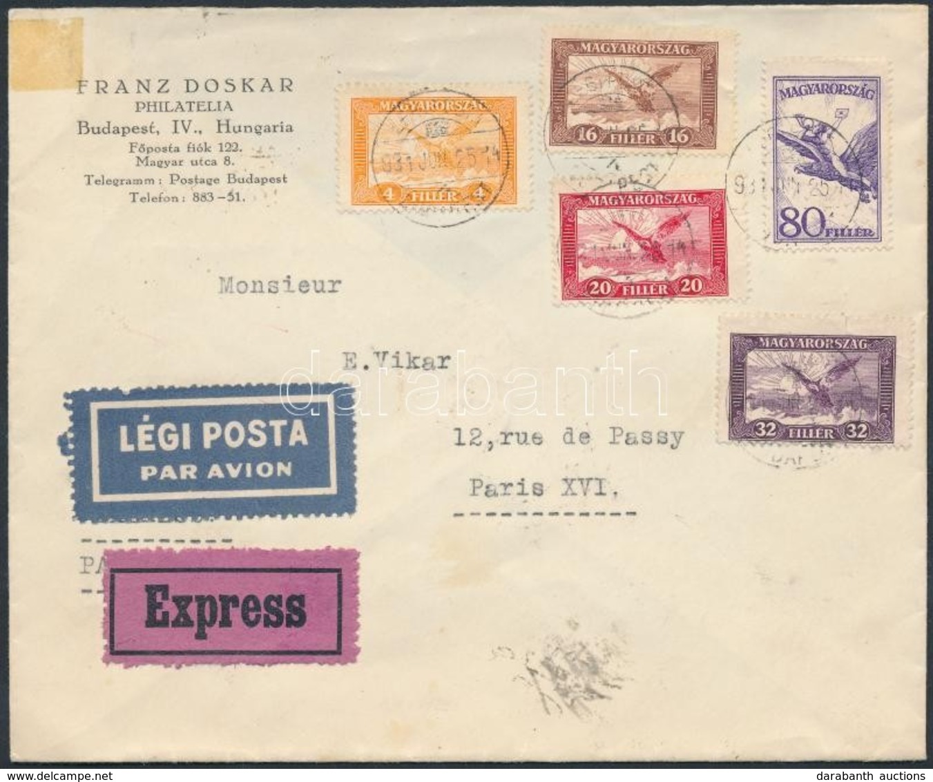 1931 Expressz Légi Levél Párizsba / Expressz Airmail Cover To Paris - Sonstige & Ohne Zuordnung