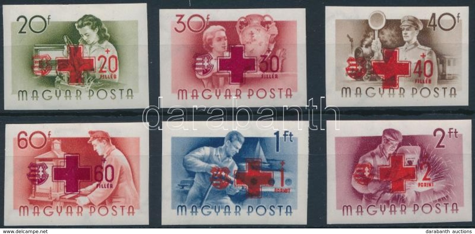 ** 1957 Vöröskereszt (IV.) Vágott Sor (25.000) / Mi 1482-1487 Imperforate Set - Sonstige & Ohne Zuordnung