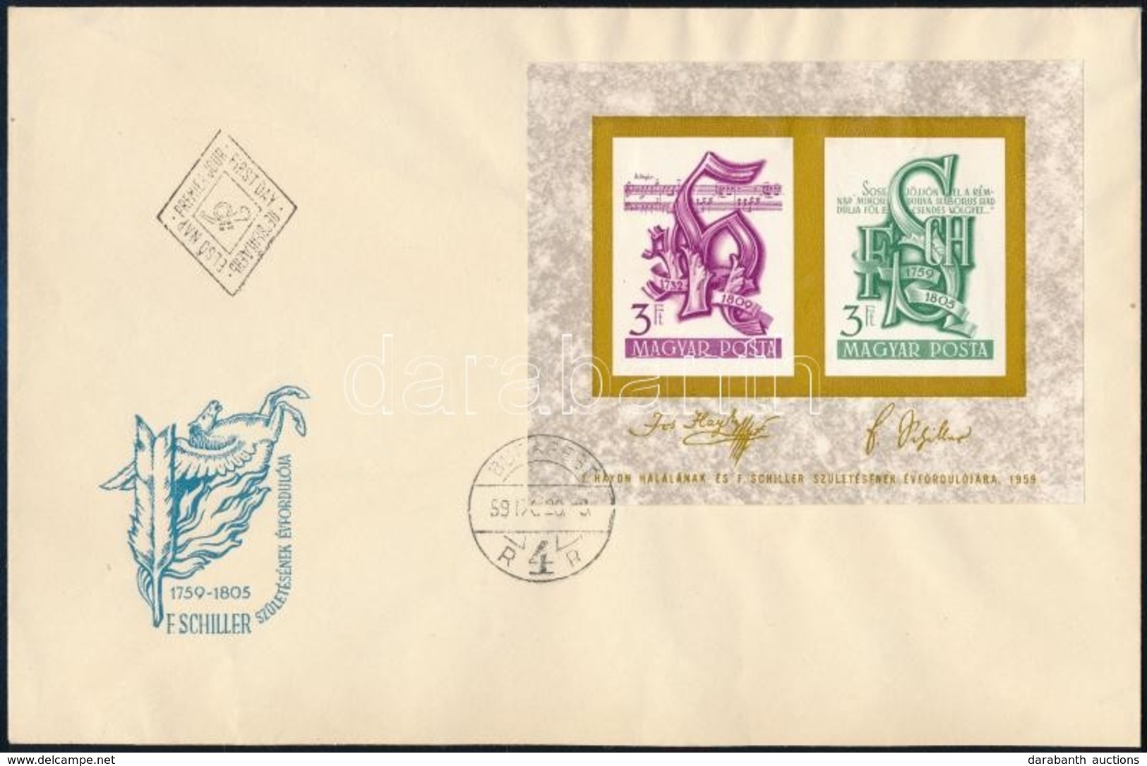 1959 Haydn - Schiller Blokk FDC - Sonstige & Ohne Zuordnung