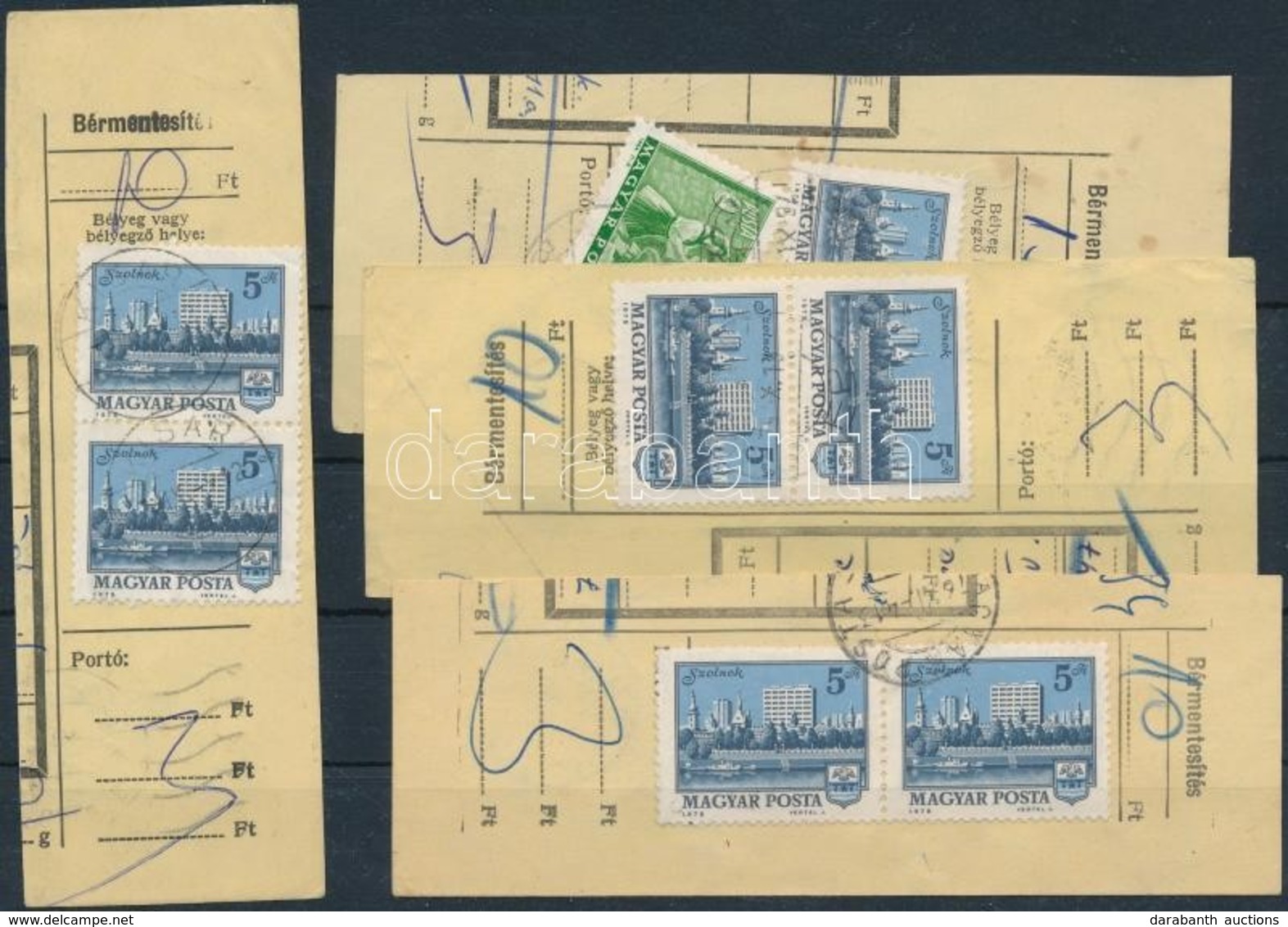 1975 Szolnok 4 Db Lemezhibás Bélyeg Szállítószelvényeken (foltok, Karikák) - Sonstige & Ohne Zuordnung