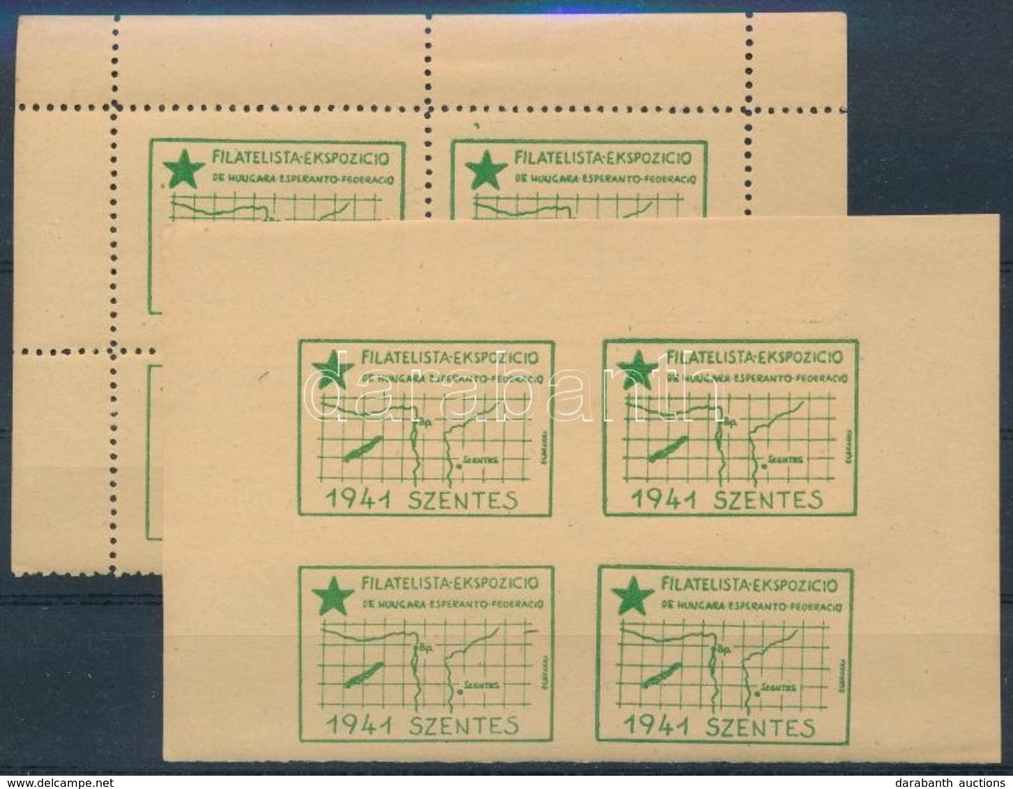 ** 1941/11ca + 11cb Eszperantó Bélyegkiállítás Emlékív (alsó ívszél Hiány) (13.000) - Sonstige & Ohne Zuordnung
