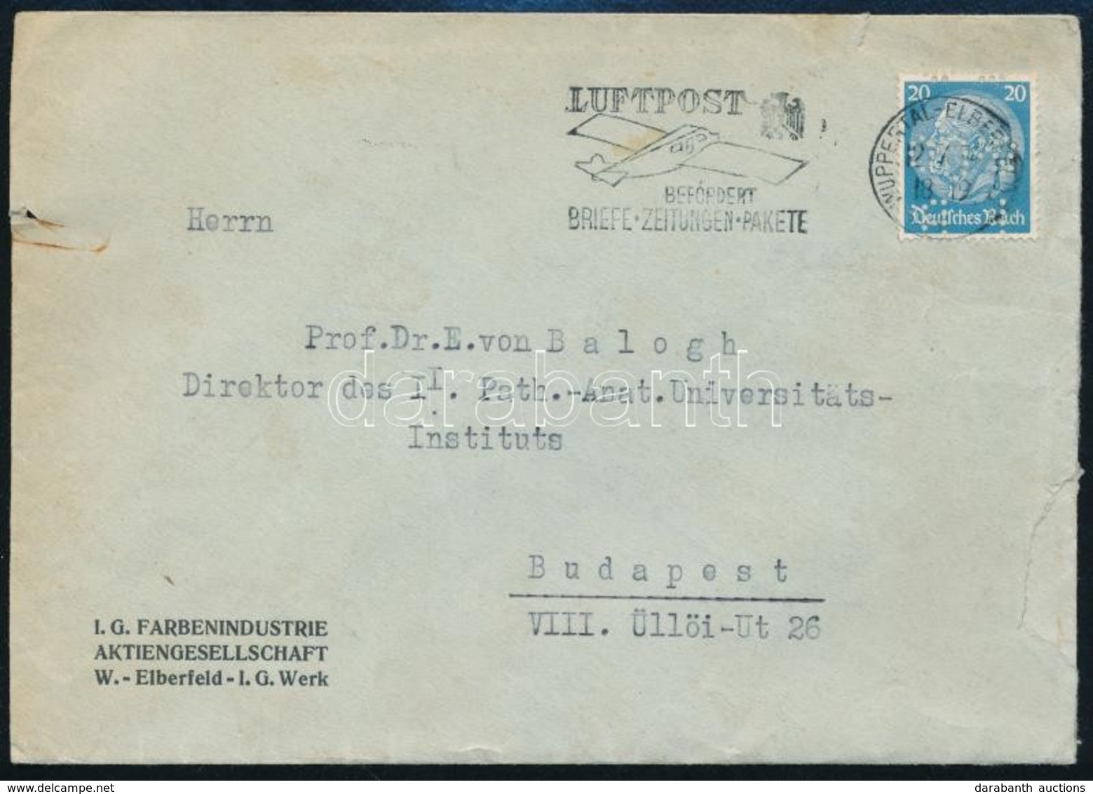 1934 Céglevél Céglyukasztásos Bélyeggel Budapestre - Sonstige & Ohne Zuordnung