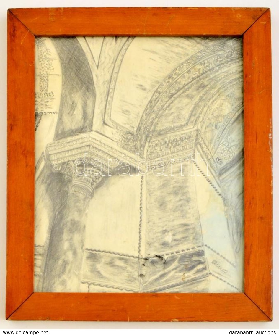 Ámos Jelzéssel: Boltívek. Ceruza, Papír, üvegezett Keretben,  27×22 Cm - Sonstige & Ohne Zuordnung