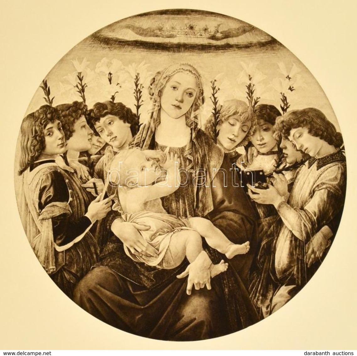 Cca 1900 Botticelli: Madonna énekl? Angyalokkal, Heliograv?r, Papír, Jelzett, 33×32,5 Cm - Stiche & Gravuren