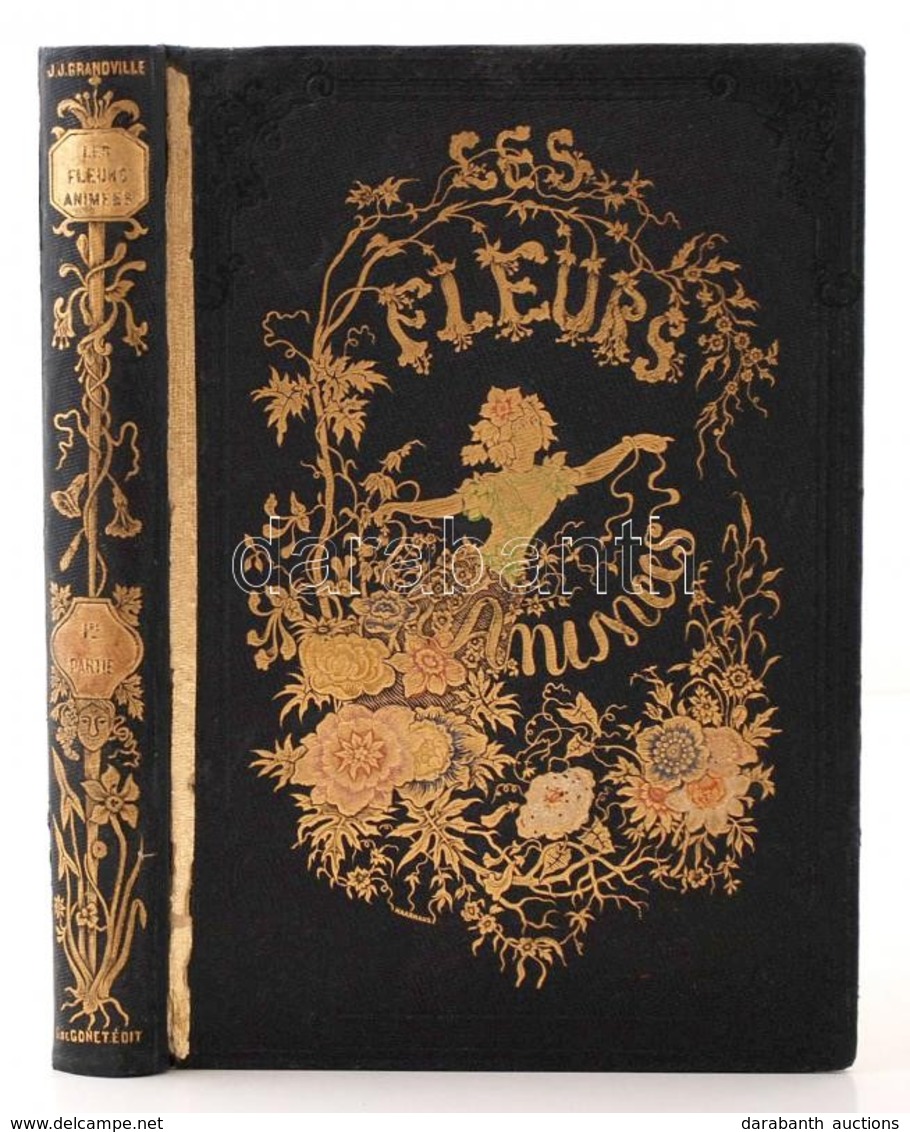 Grandville, J.J.: Les Fleurs Animees. I. Paris, 1847. Gonet. 28 Színezett Acélmetszettel. Aranyozott Egészvászon Kötésbe - Stiche & Gravuren