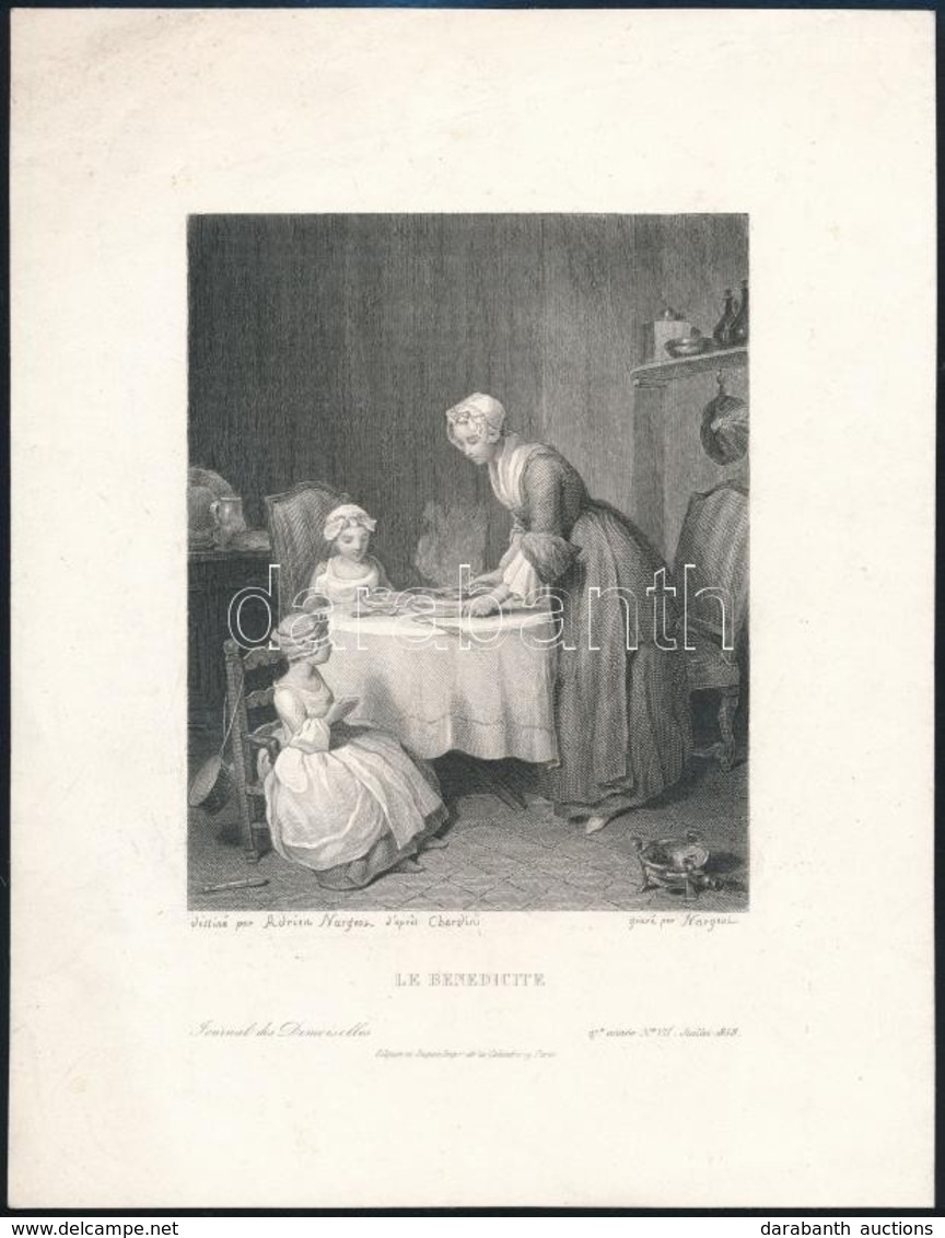 Cca 1858 Le Benedicite, Acélmetszet, Gilquin Et Dupain, 23,5×18 Cm - Stiche & Gravuren