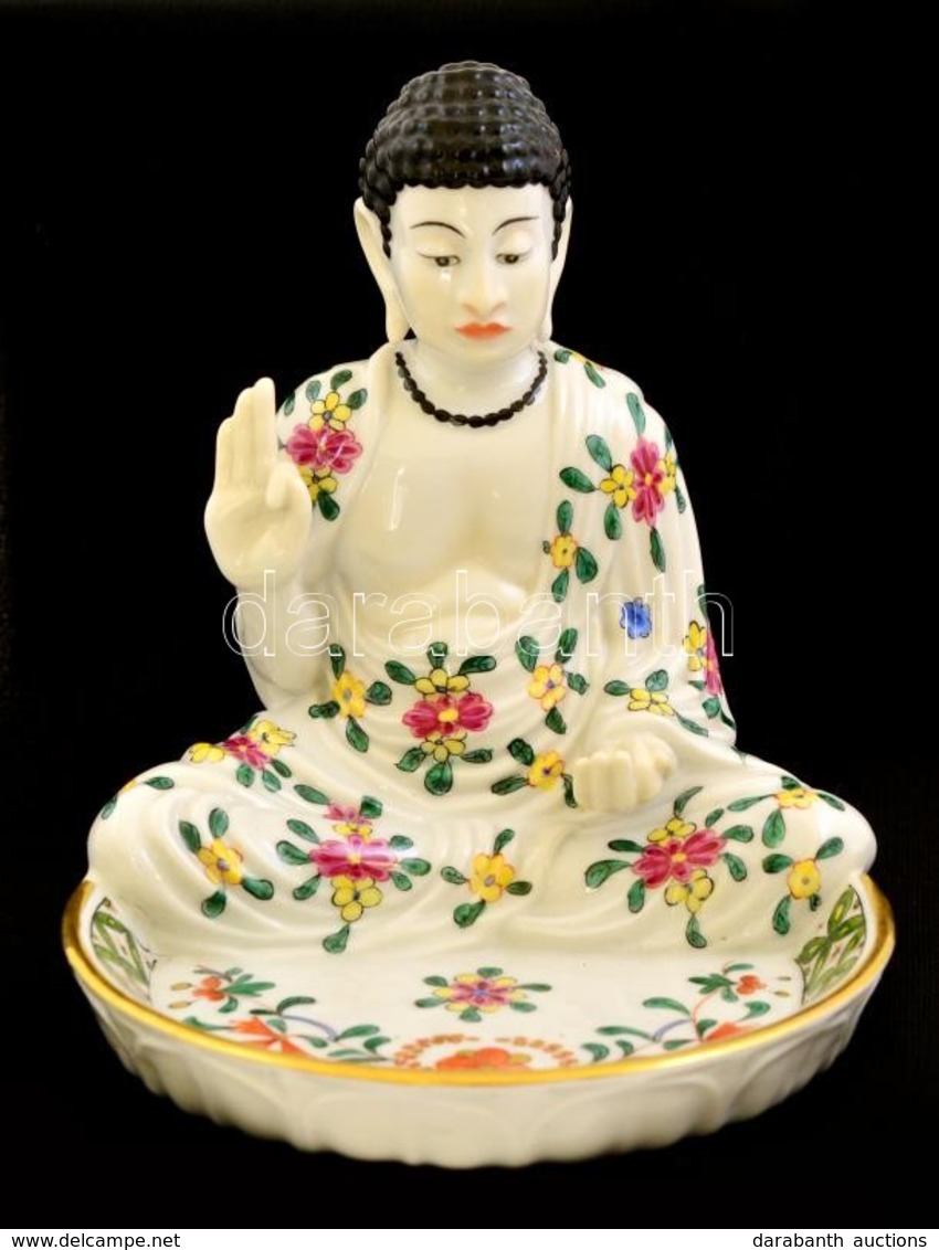 Herendi Buddhás Tál, Kézzel Festett, Jelzett (koronás), Nagyon Apró Máz Hibával, M:15,5 Cm,  14,5×14,5 Cm - Other & Unclassified