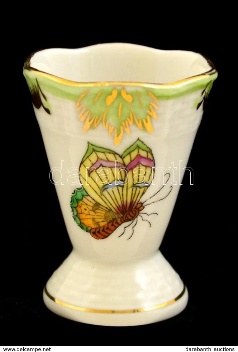 Herendi Viktória Mintás Porcelán Fogpiszkálótartó, Kézzel Festett, Jelzett, Hibátlan, M: 5 Cm - Other & Unclassified