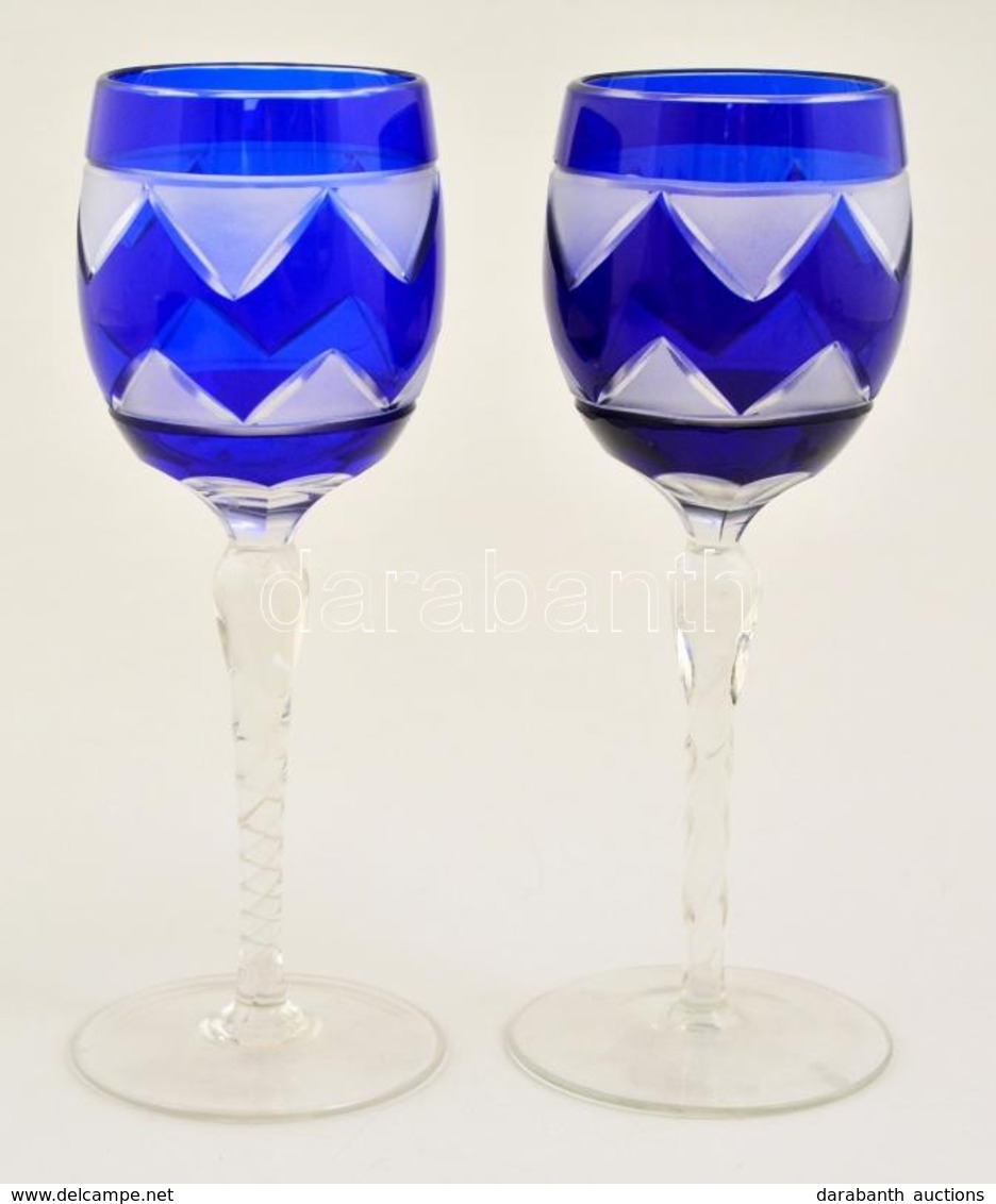 Csiszolt Kristály Borospohár 2 Db, Több Réteg?, Hibátlan, Jelzés Nélkül, M:20,5 Cm (2×) - Glas & Kristall