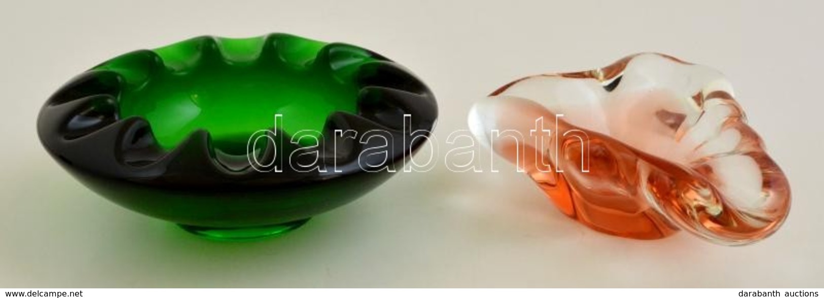 2 Db öntött Tálka, Hibátlan, D:15 Cm, 13×11 Cm - Glas & Kristall