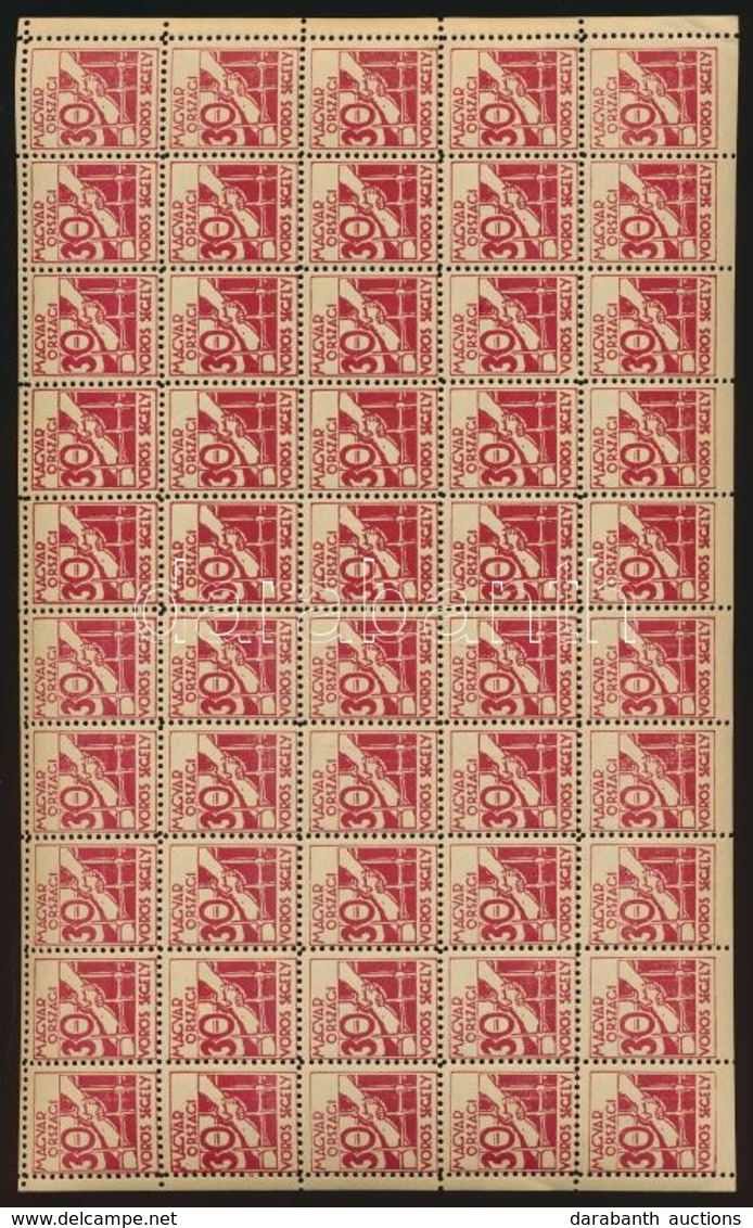 ** Kb 1930 Vörös Segély Adománybélyeg 50-es Teljes ív / Red Aid Charity Stamp, Complete Sheet Of 50 - Unclassified