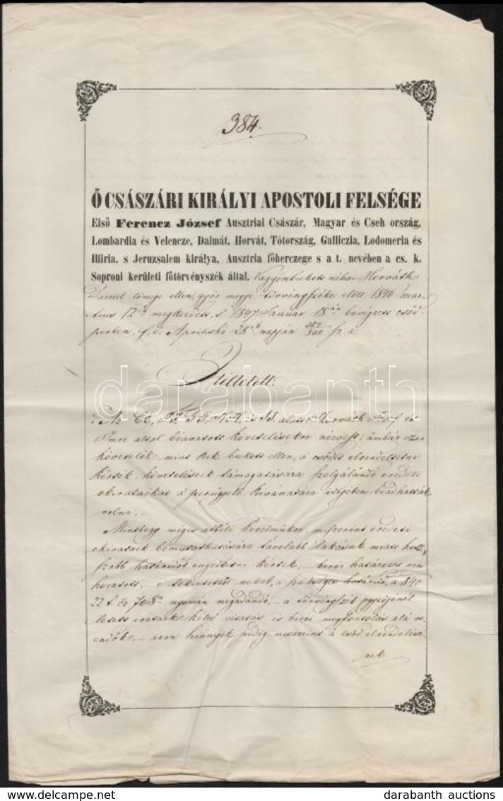 1850 Bírósági ítélet Gróf Nádasdy Ferenc (1801-1883) Aláírásával és Papírfelzetes Viaszpecséttel - Ohne Zuordnung