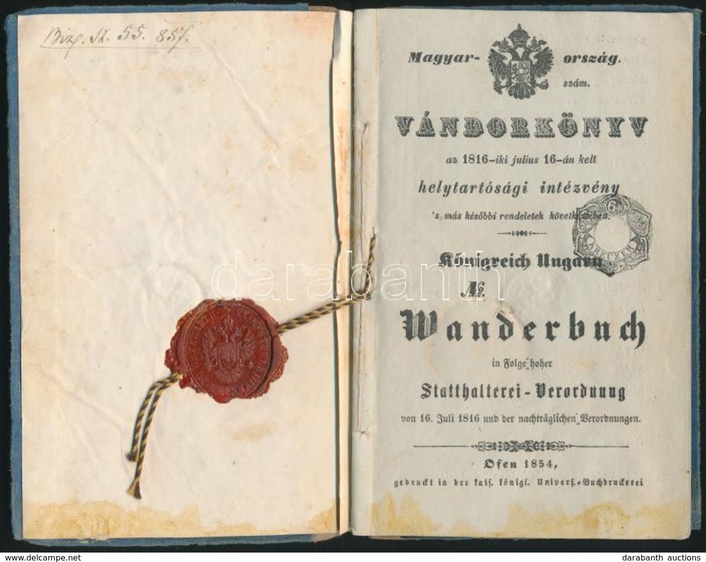 1857 Vándorkönyv Sok Magyar Városi Céh Bejegyzésével Jó állapotban - Ohne Zuordnung