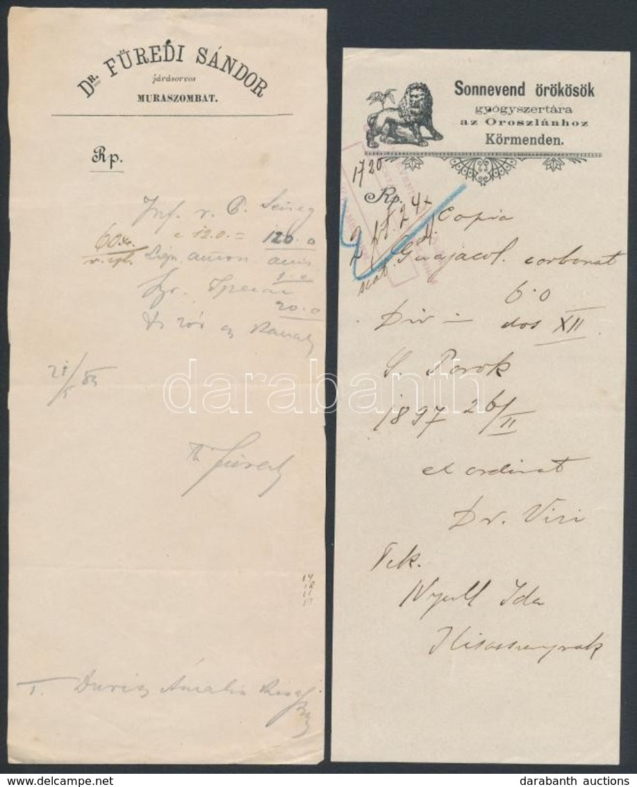 Cca 1860-1900 9 Db Különböz? Gyógyszertári Recept és Orvosi Rendelvény, Benne Szép Grafikák Is. / Pharmacy And Medical P - Ohne Zuordnung