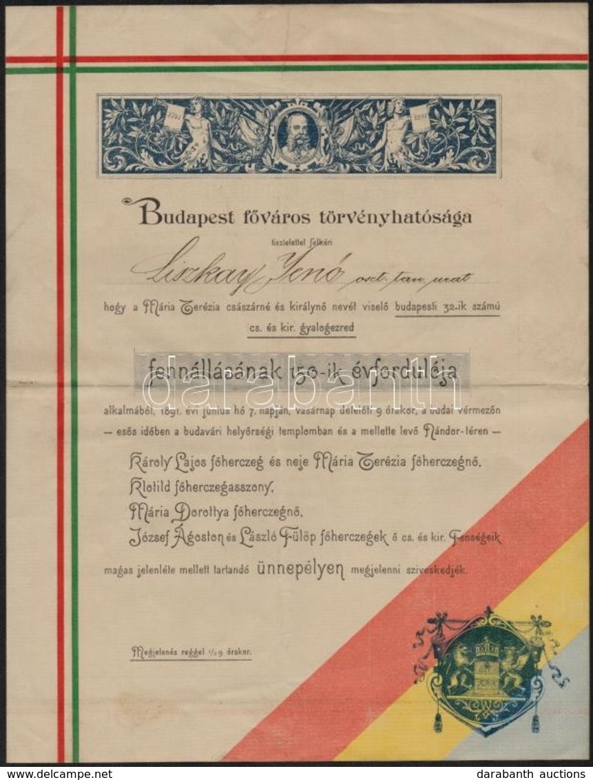 1891 Dekoratív Meghívó A Budapesti 32-ik Számú Cs. és Kir. Gyalogezred Fennállásának 150. évfordulójára Rendezett ünnepé - Sonstige & Ohne Zuordnung