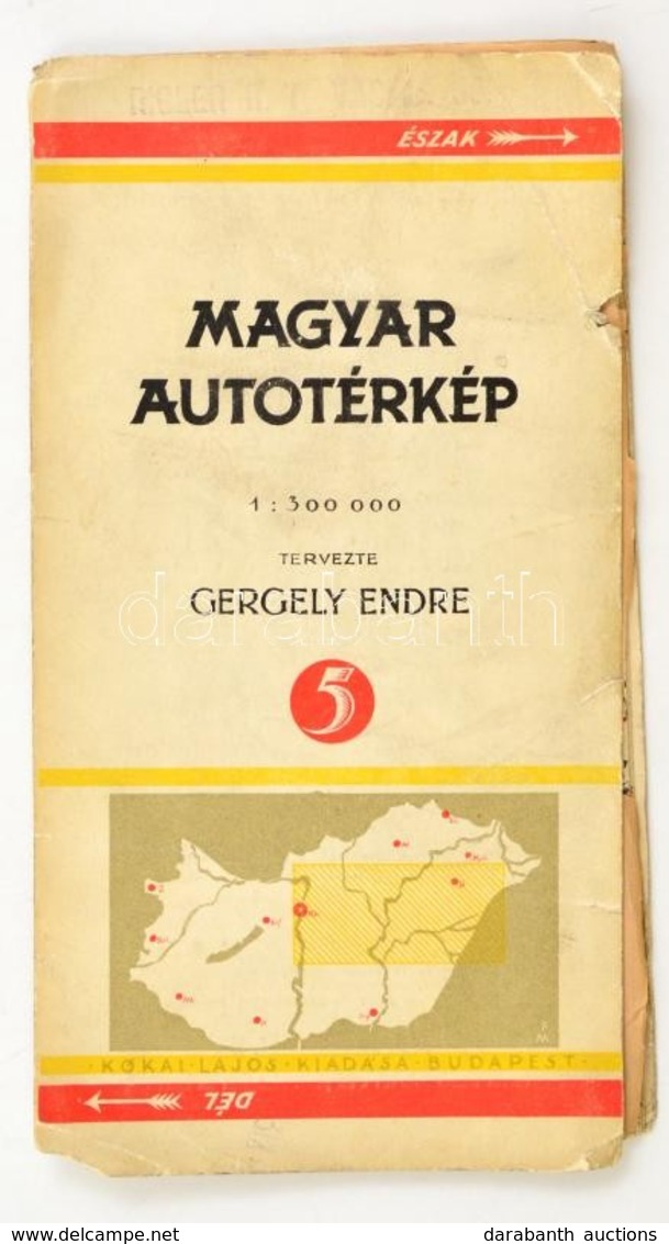Cca 1926 Magyar Autotérkép, Tervezte: Gergely Endre,1:300 000, Bp., Kókai Lajos (M. Kir. Állami Térképészeti Intézet-ny. - Sonstige & Ohne Zuordnung